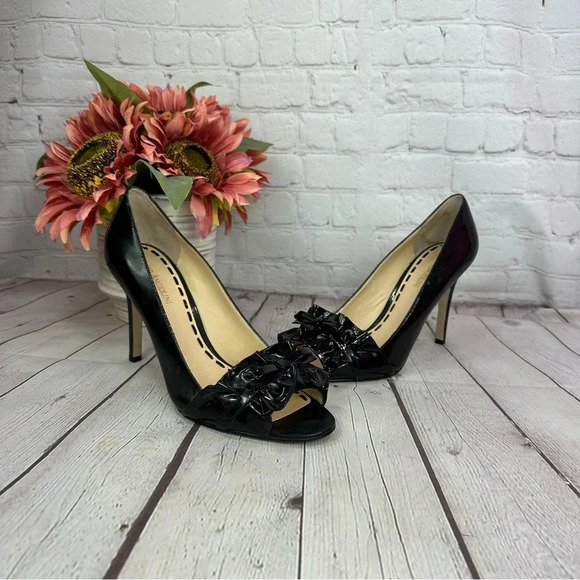 enzo angiolini eamielee black patent leather peep toe heels sz 8.5 - Picture 1 of 9